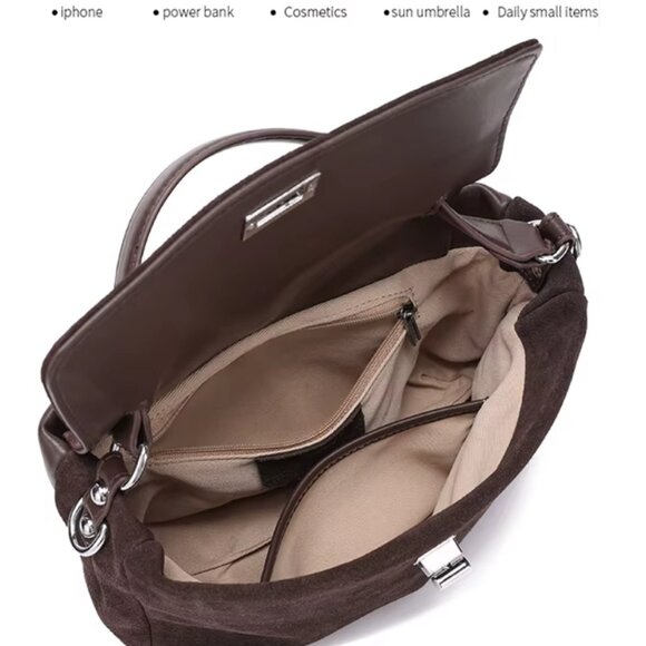 Elegant Genuine Suede Leather Crossbody Shoulder Bag Women Designer 5 Colors - Picture 3 of 16